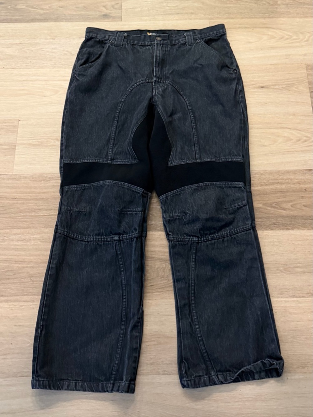 XElement Men’s Black Washed Denim Motorcycle Pants size 40x32 100% Cotton